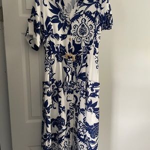 Long length, short sleeve dress